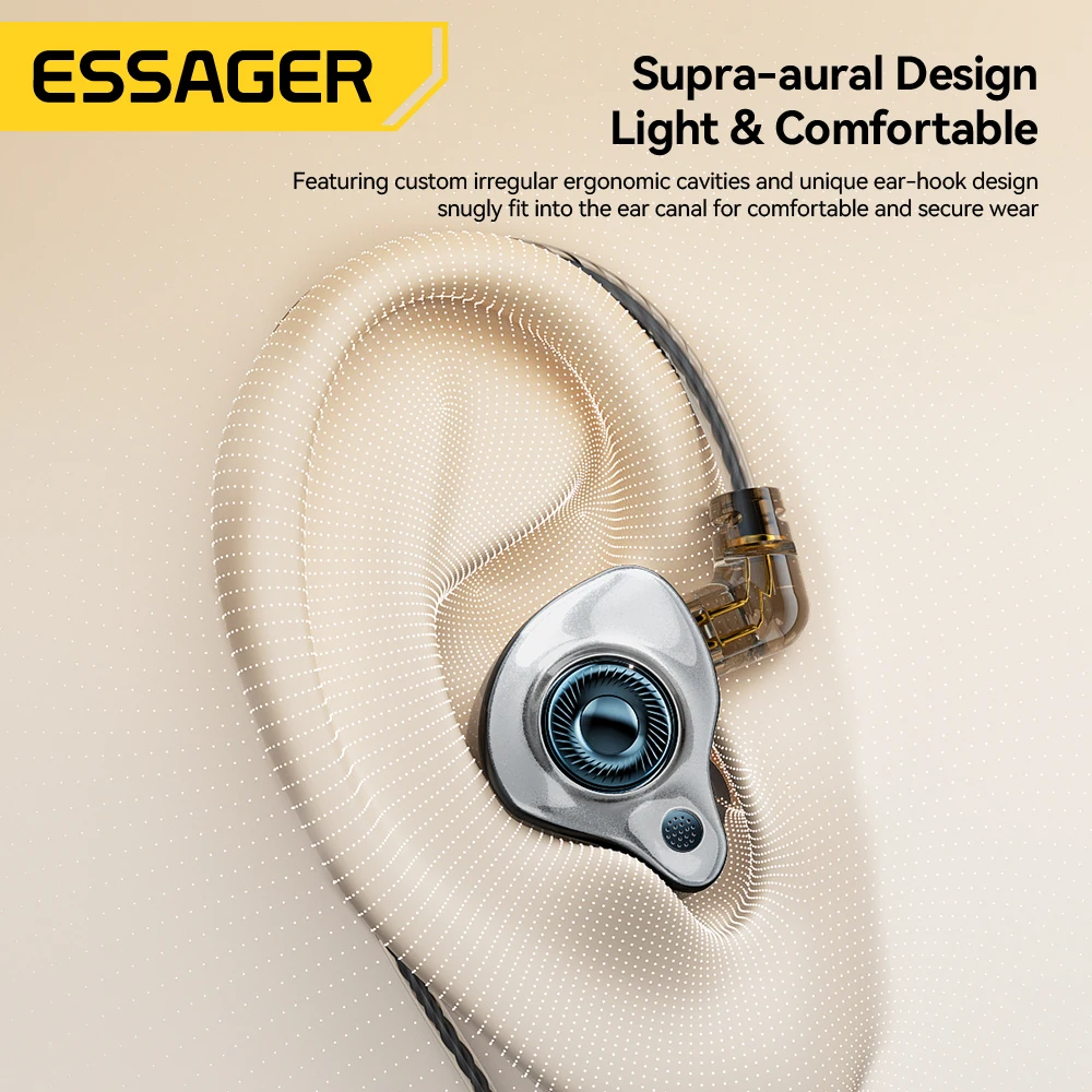 Essager USB Type C 3.5mm Game Wired Earphones In Ear HiFi Headphones Bass Stereo Game Music Earplugs Noice Cancelling Headset