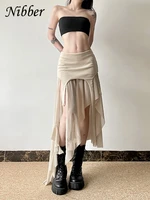 Nibber 2024 Summer Solid Color Simple All-match Casual Sexy Fimbriate High Street Trendy Cool Women's Laminated Ruffled Skirt - Image 4