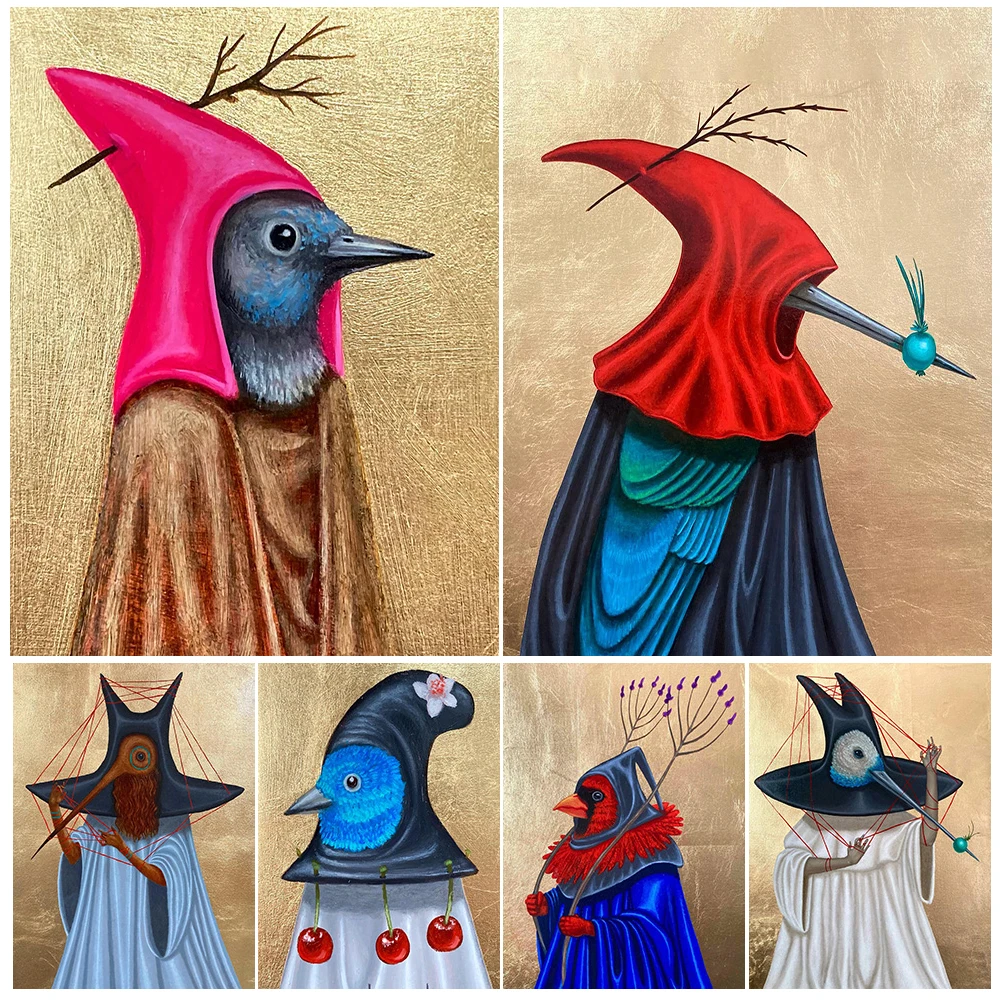 

Elder Beaked Bird Priest Vintage Wall Art Canvas Painting Surreal Fantasy Bird Portrait Art Poster Print For Living Room Decor