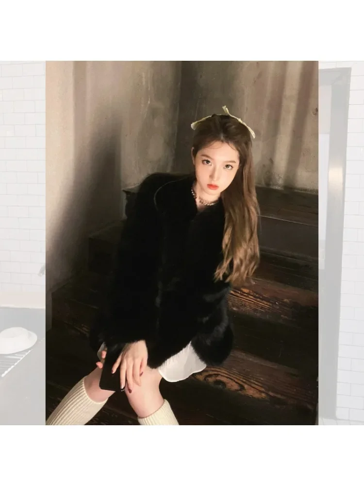 Woman Clothing 2023 Winter New Black Fur Coat Women\'s Medium Long Fake Fox Fur Coat Round Neck Women\'s Coat Fur Coat