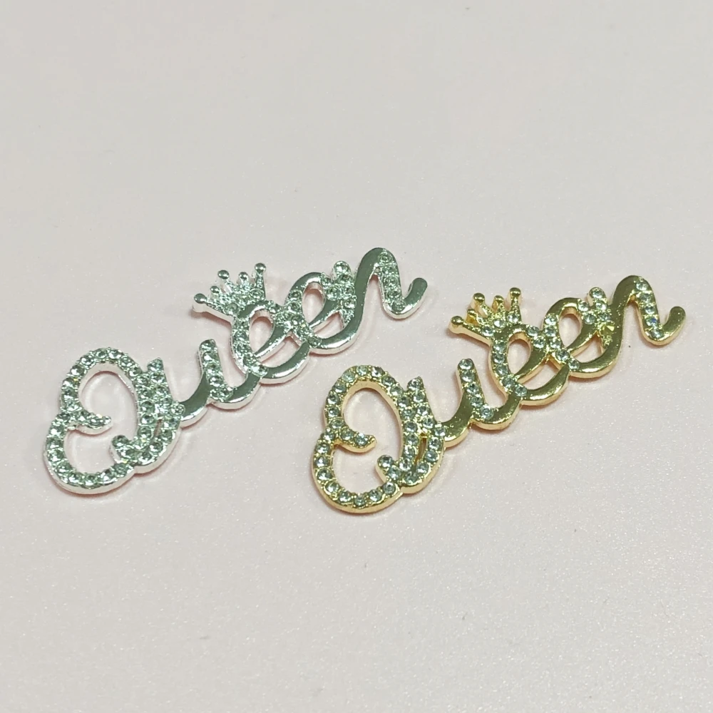 Set of 2 Glittering Gold and Silver Crown Rhinestone Pendants for DIY Phone Case Decoration