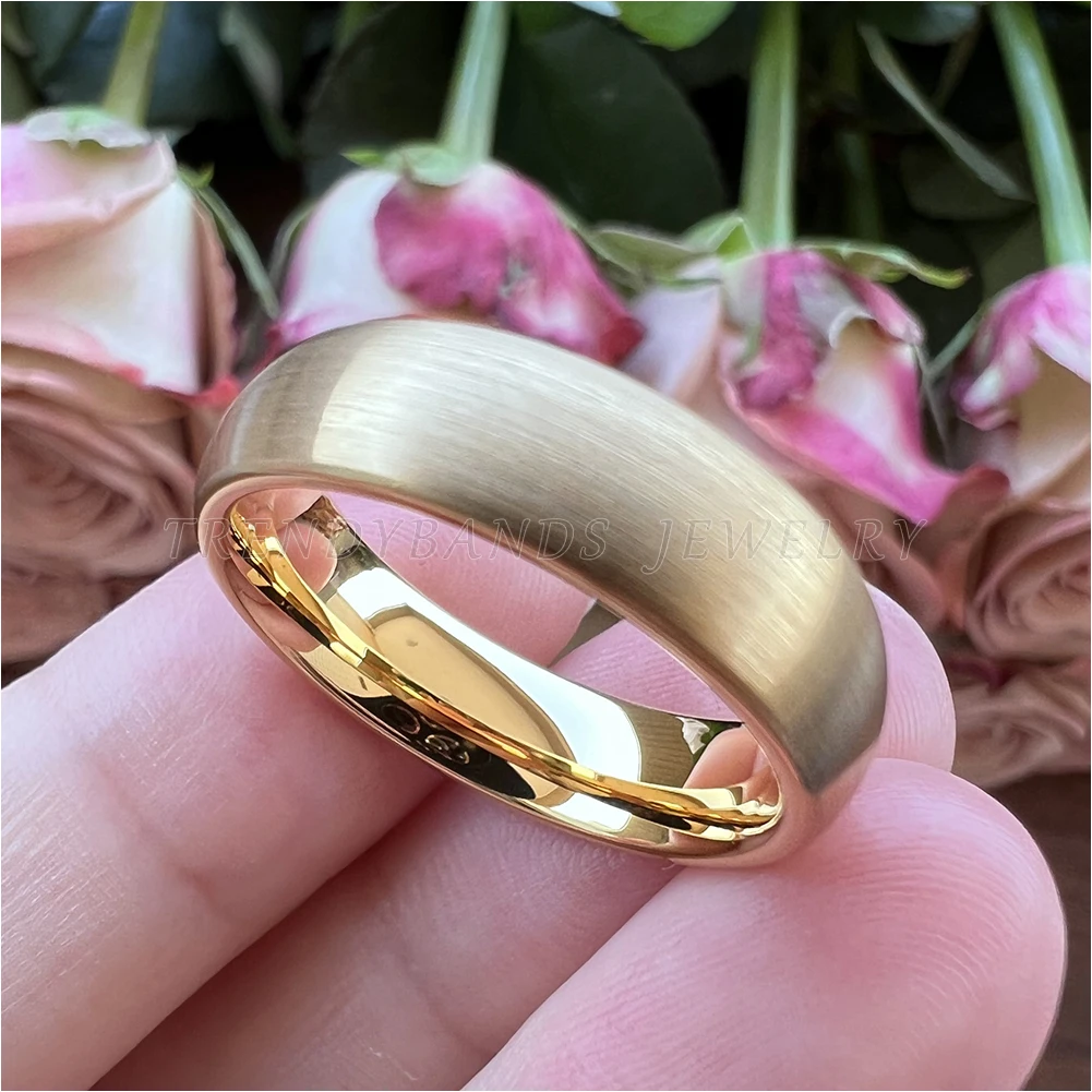8mm 6mm Gold Plated Wholesale Rings for Women Men Tungsten Carbide Engagement Wedding Band Domed Brushed Finish Fashion Jewelry
