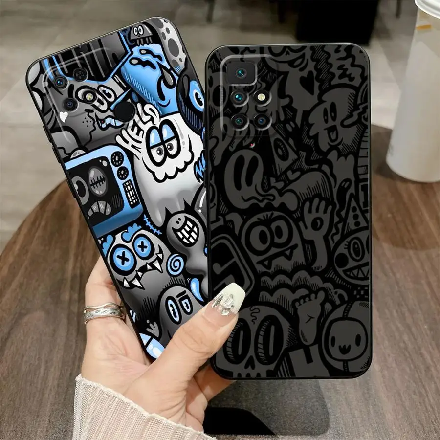 Black Soft Phone Cover Case with Graffiti Design