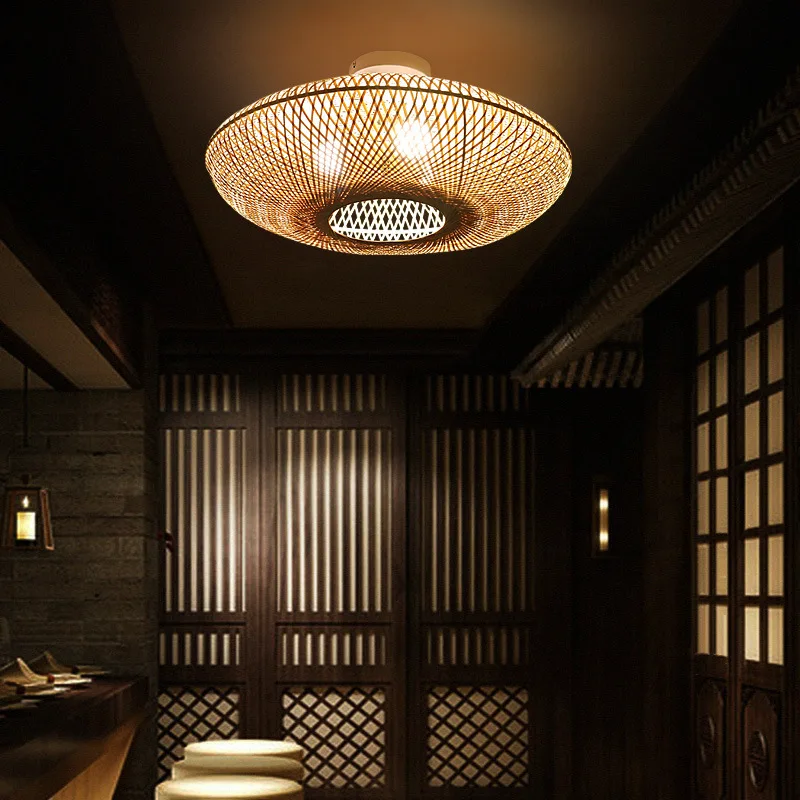 

Japanese bamboo woven Chandelier Hand Woven Southeast Asia Diameter 50cm Rattan Straw Hat Chandelier Bedroom Dining Room Lamp
