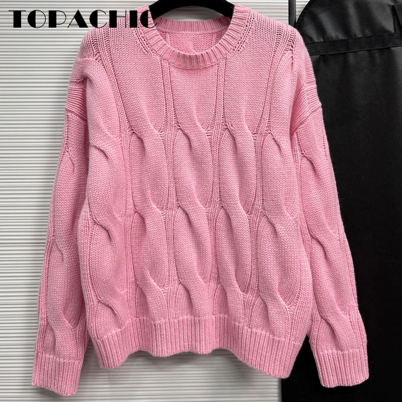 

11.14 TOPACHIC Women's Soft Thick Twist Knitted Cashmere Long Sleeve Round Neck Pullover Sweater