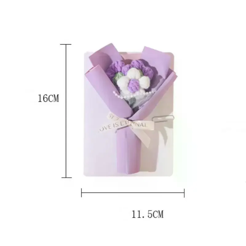 창의적인 3차원 꽃다발, 인사말 카드, 수제 크림 퍼프, 발렌타인데이 니트 꽃다발
