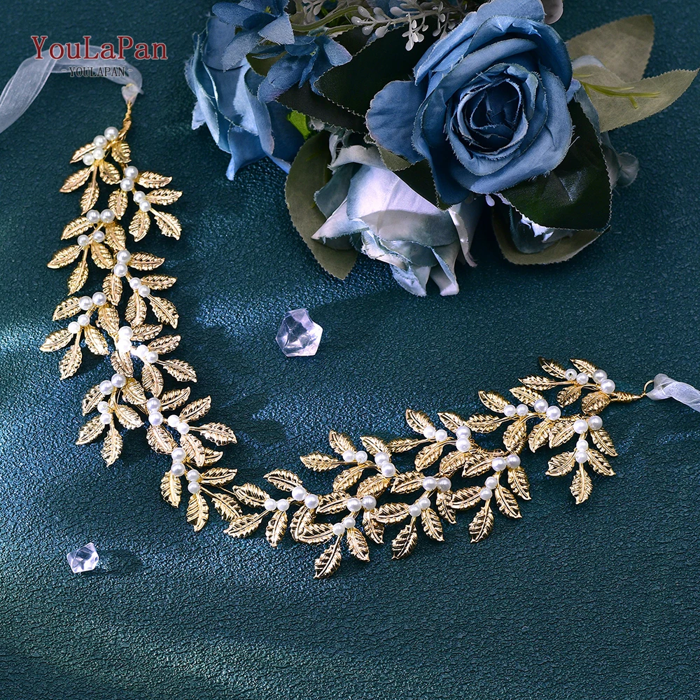 YouLaPan Hp353 Gold Leaf Crown Bridal Headwear Headpiece Pearl Wreath Wedding Tiara Headbands Women Jewely Hair Accessories hair accessories bridal hair accessories crown headband