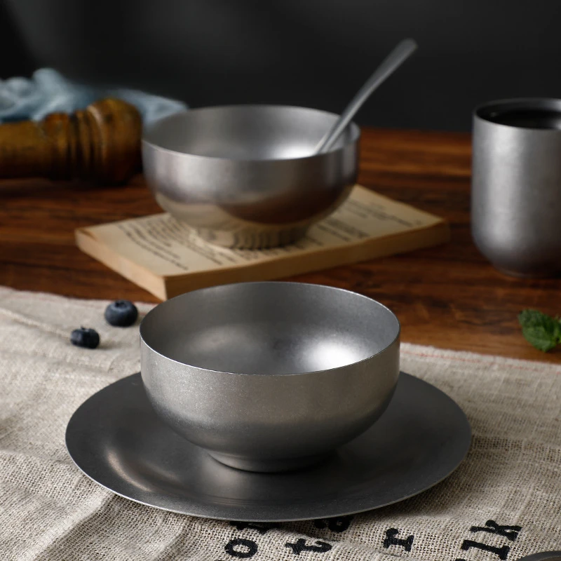 

Stainless Steel Rice Bowl Set for Korean Kitchen Restaurant Double Walled Metal Bowls Multi Purpose Insulated Soup Snacks Silver