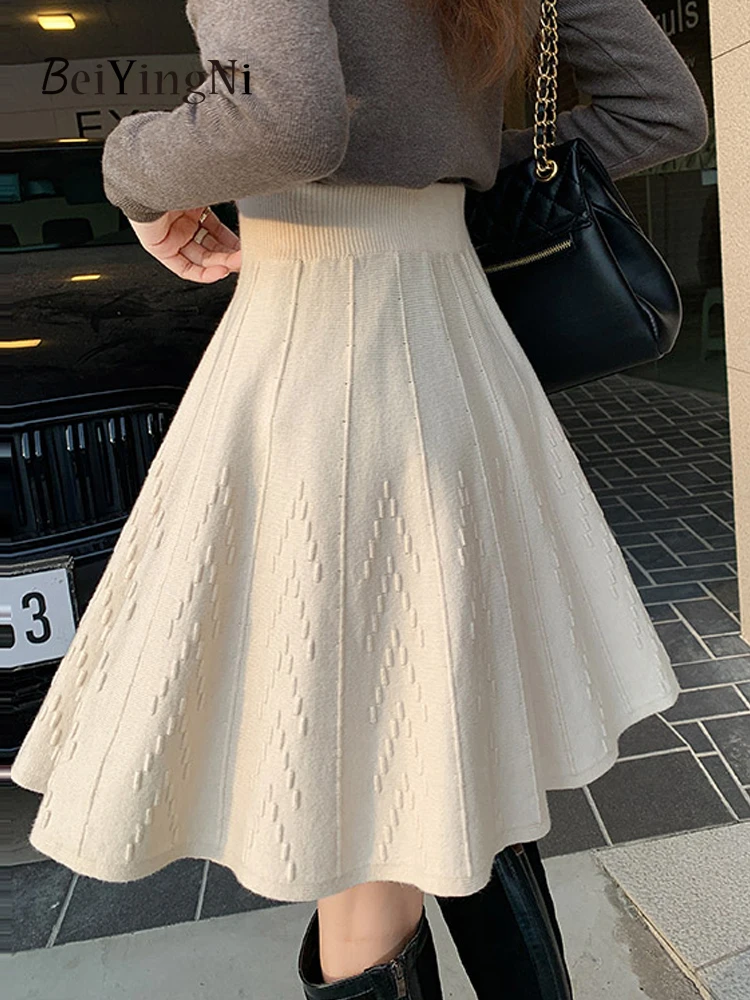 

Beiyingni 2023 Korean Fashion Woman's Skirt Ribbed Preppy Style Casual High Waisted Mini Skirts for Women Pure Color Knit Faldas