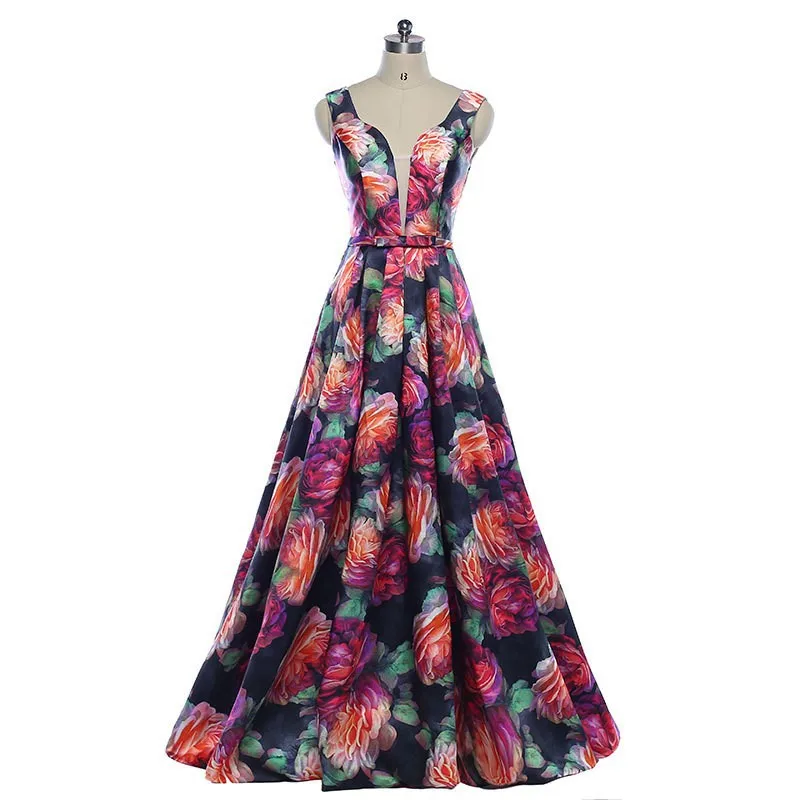 

New Arrival Pattern Satin Evening Dresses Off the Shoulder A Line Flower Print Wedding Party Gown for Women Floor Length
