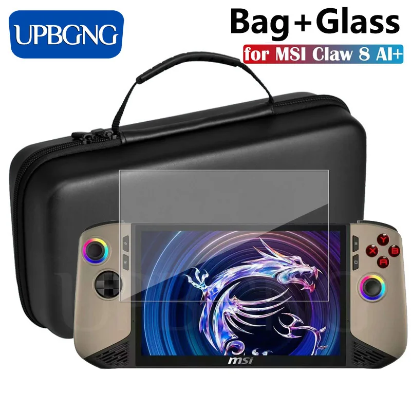 Screen Protector Case Glass+Bag for Claw 8 AI+ 2025 Screen Protector Tempered Glass Film EVA Portable Case for MSI Claw 8 AI+ Protector Accessories
