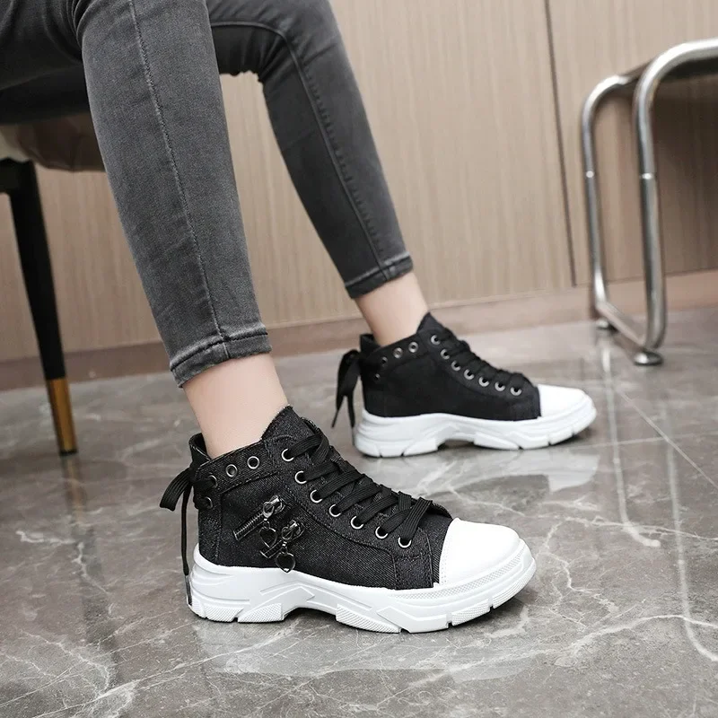 COVOYYAR Women's Denim Canvas Shoes - Dot Pattern Fashion Sneakers, Flats, Casual Breathable