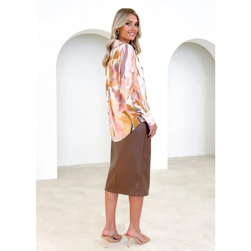 

Ladies New Tie-Dye Printing Loose Shirt Autumn Winter Shirt Top Women Fashion Long Sleeve Single-Breasted Turn-down Collar Shirt