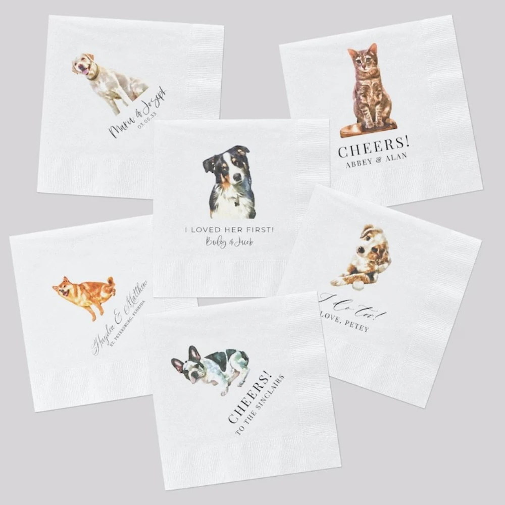 

50 Full Color Personalized Pet Wedding Cocktail Napkins, Custom Wedding Napkins, Dog Cocktail Napkins Wedding, Monogram Wedding