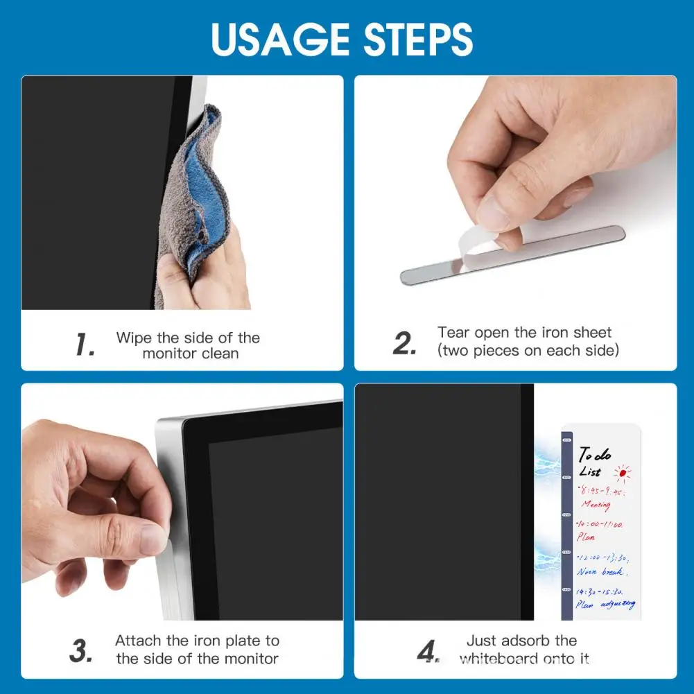 Computer Message Board Magnetic Monitor Memo Whiteboard Sticky Note Holder with Self-Adhesive Metal Strips Desk Accessories
