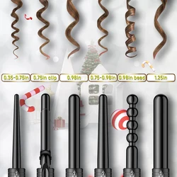 Curling Stick Set 6-in-1 Curling Iron Ceramic Curling Wand with Temperature Display and Heat Setting Interchangeable Hair Tube