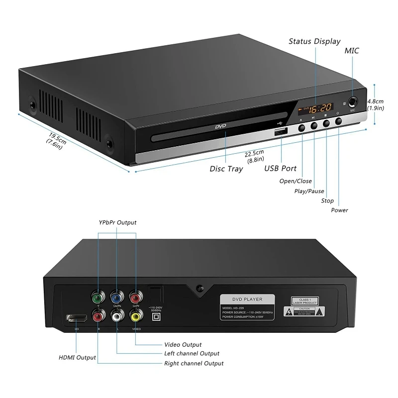 DVD Player High-defination 1080P Home DVD Player Box For TV All Region Free CD-Discs AV-Output Built-in MIC-port dvd player cd player