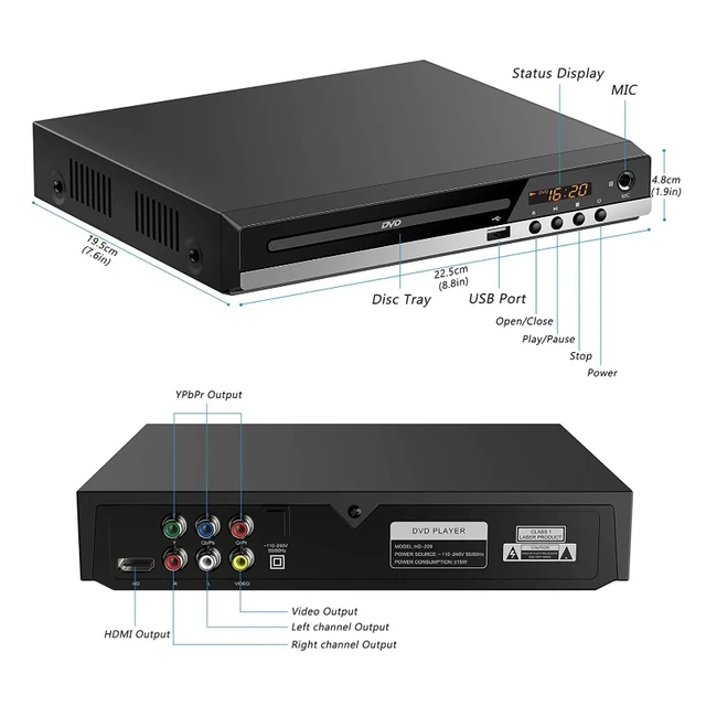 Lecteur DVD haute définition 1080P, pour télévision, toutes les régions,  lecteur de CD, sortie AV, port micro intégré - AliExpress