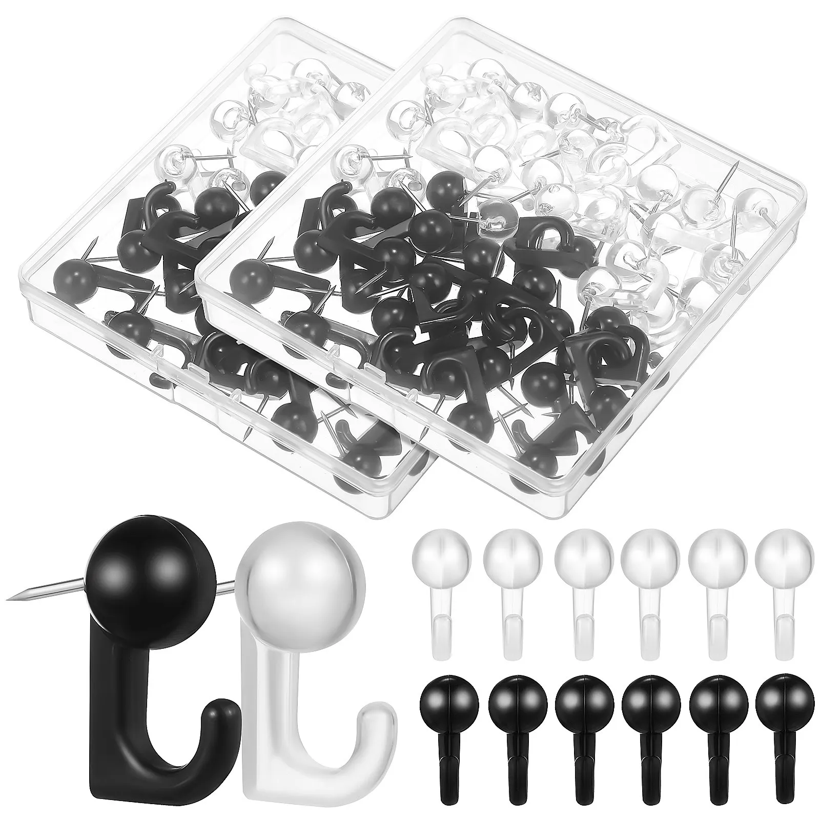 100개 후크형 푸시핀, 장 썸 탭 후크, 게시판 벽 정리용, 작은 물건, 보석, 열쇠 걸이용
