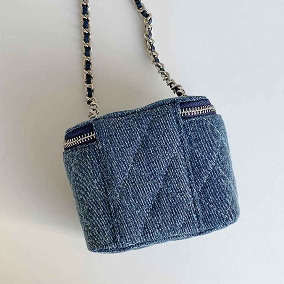 Borsa A Tracolla In Denim Donna: Zainetto Casual In PU Impermeabile Con Tasche E Cerniera, Grande Capacità, Azzurro