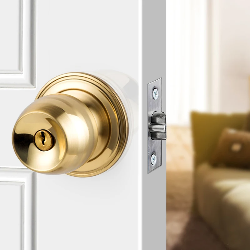Stainless Steel Golden Round Ball Privacy Door Knob Set Bathroom Handle Lock With Key For Home Door Hardware Supplies door lock accessories