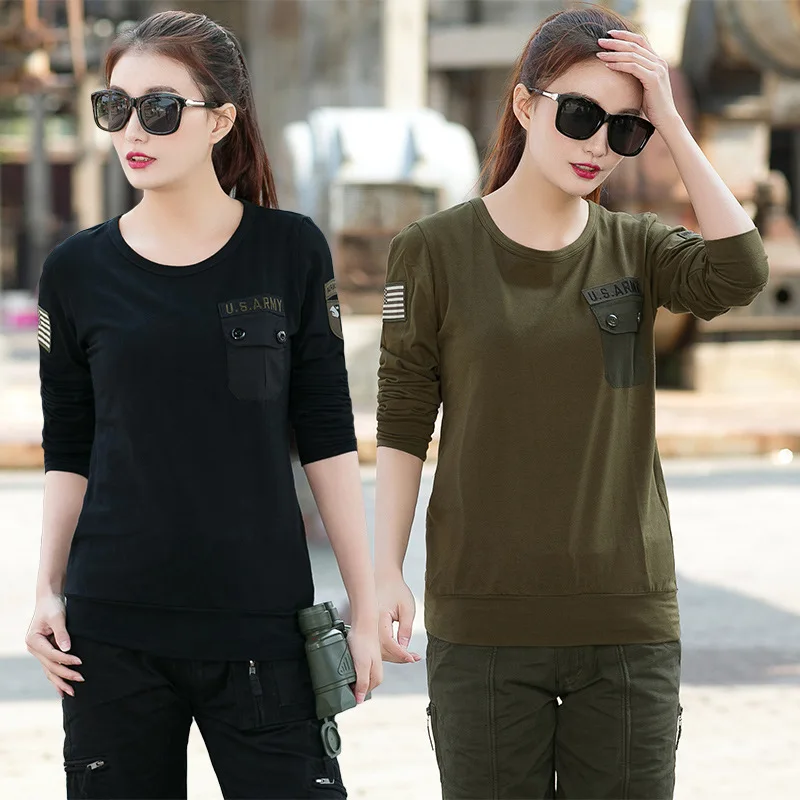 

ZYQS Casual Military Fan Tactics Shirt Women's Long Sleeved T-shirt Cotton