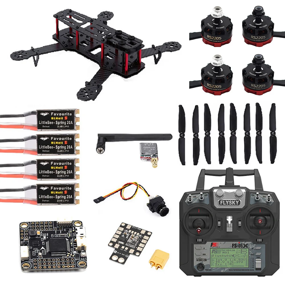 

FPV250 QAV250 250mm Carbon Fiber Quadcopter RS2205 2300kv Motor 20A ESC F4 Flight Controller& Flysky FS-i6X Kit
