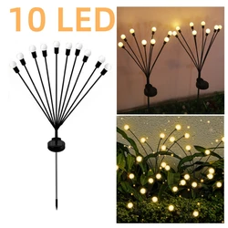 Solar Powered LED Firefly Garden Lights - Outdoor Waterproof Vibrant Swaying Lights for Patio Pathway Decoration (10LED-Warm)