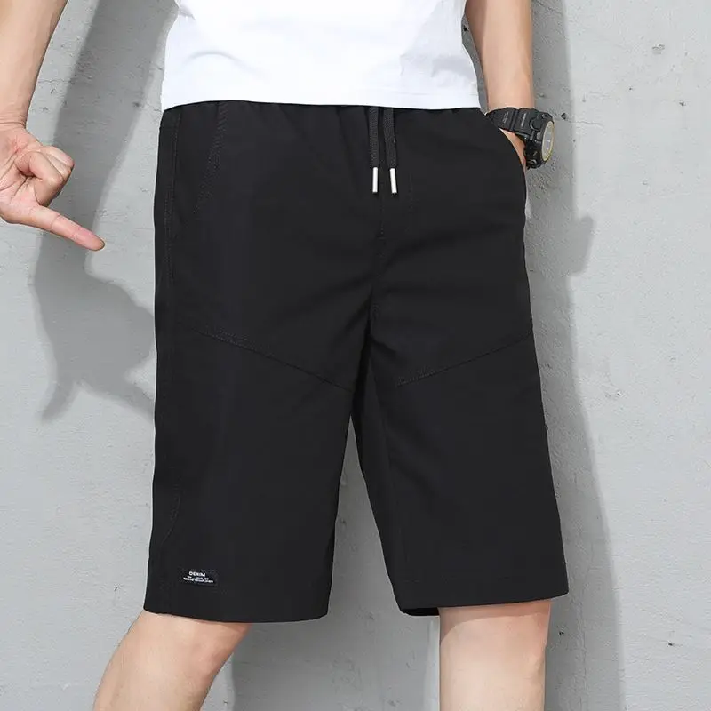 Summer Men's 2024 New Business Casual Patchwork Elasticized Drawstring Pocket Solid Comfortable Versatile Straight Split Pants