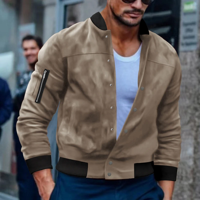 Autumn and winter season suede stand collar men's button jacket windproof warm casual fashionable American coat men