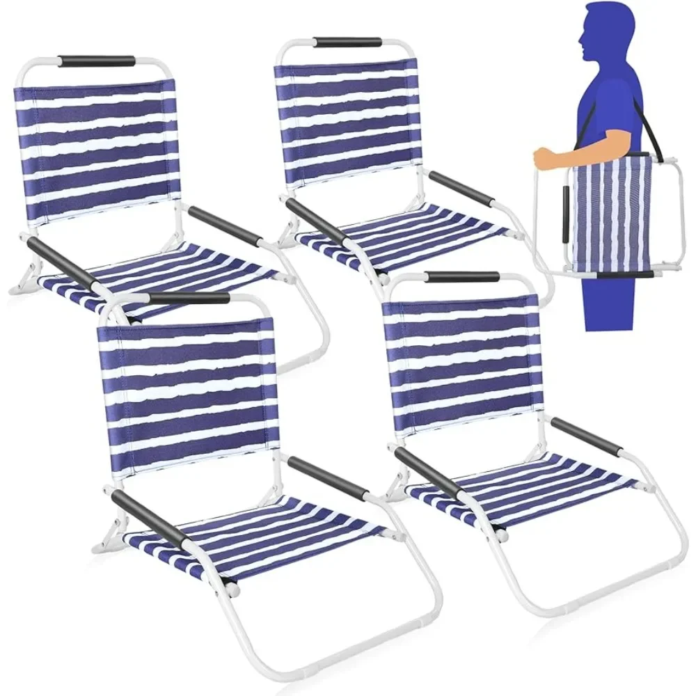

4-piece foldable beach chair with shoulder straps, portable outdoor camping chair, lightweight backpack beach chair