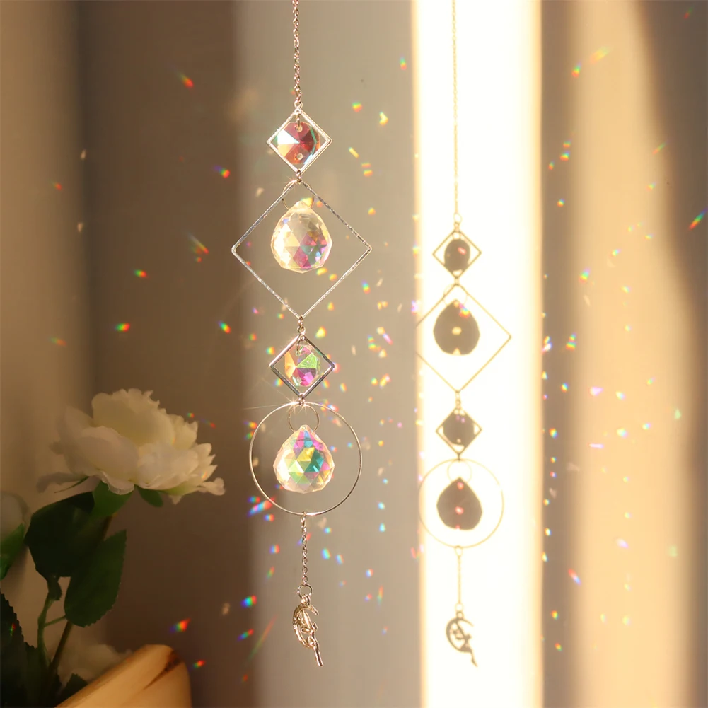 Crystal Pendant Wind Chime Crystal diamond Light Catcher Hanging Ornaments Prisms Round Frame Pendant Jewelry Curtains Lighting Ball Home Decor crystal pendant sun catcher sun catchers window ornament