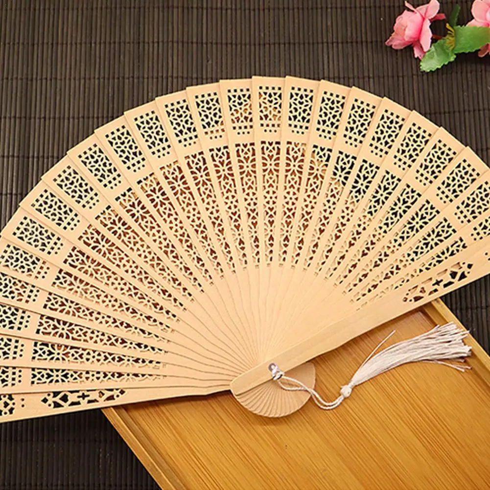 1PC Sunny Flower Imitation Sandalwood Fan Wedding Hand Fragrance Carved Bamboo Vintage Hollow Folding Fan Home Decoration