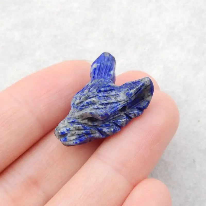 Natural Stone Lapis Lazuli Handmade Animal Wolf Head Fashion Pendant Bead Necklace Accessories 25x16x11mm 5g