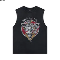 Summer Europe and The United States Retro Wash To Do Old Rock Hip Hop Round Collar Vest Printed Loose Vest Men's Cotton Casual 1