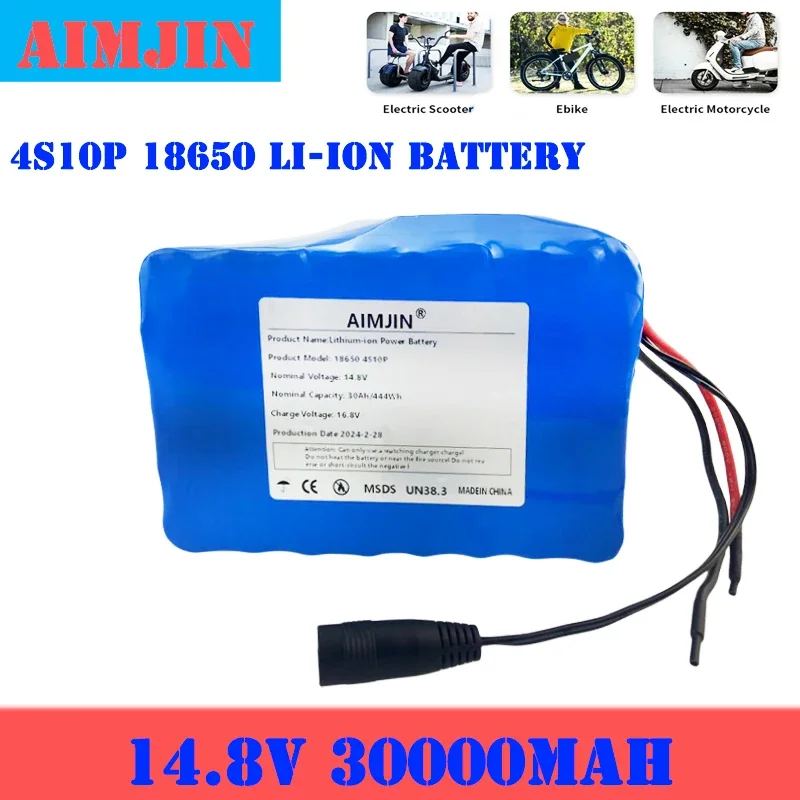 

4S10P 30000mAh 444Wh 14.8V Lithium Battery Pack with 50A BMS for Inverter Smart Robot High-power Equipment Etc