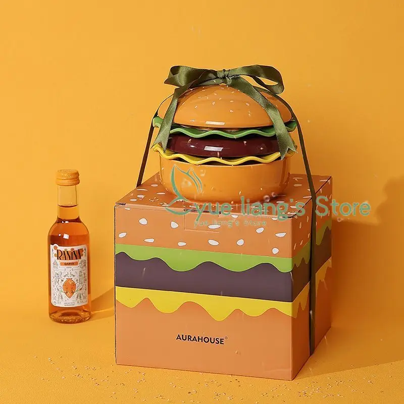 5pcs/set Hamburger Bowl Plate Set Gift Box Beautifully Designed Plate Cute Tableware Gift for Salad Dessert Children's Rice Bowl