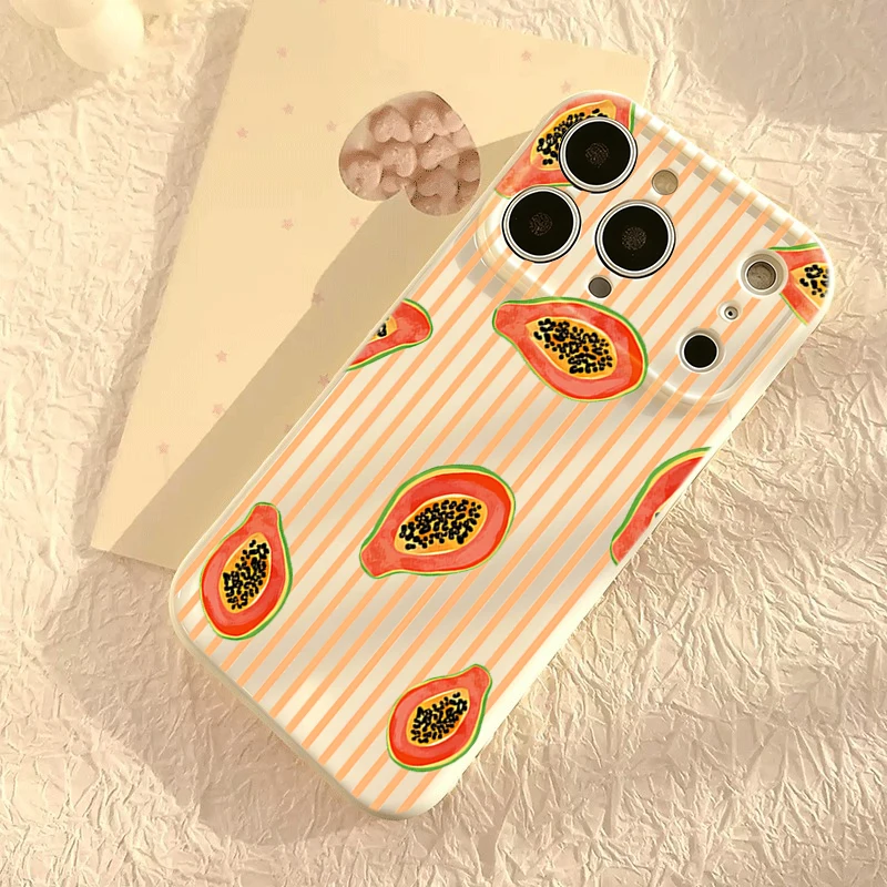 Mint Green Vertical Stripe Watercolor Avocado Pattern Silicone Phone Case