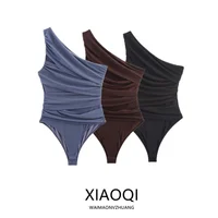 Fall 2025 New Asymmetrical Pleated Silk Me One-Piece Women's Suit  oulder High Waist Straight Tube ort Pants