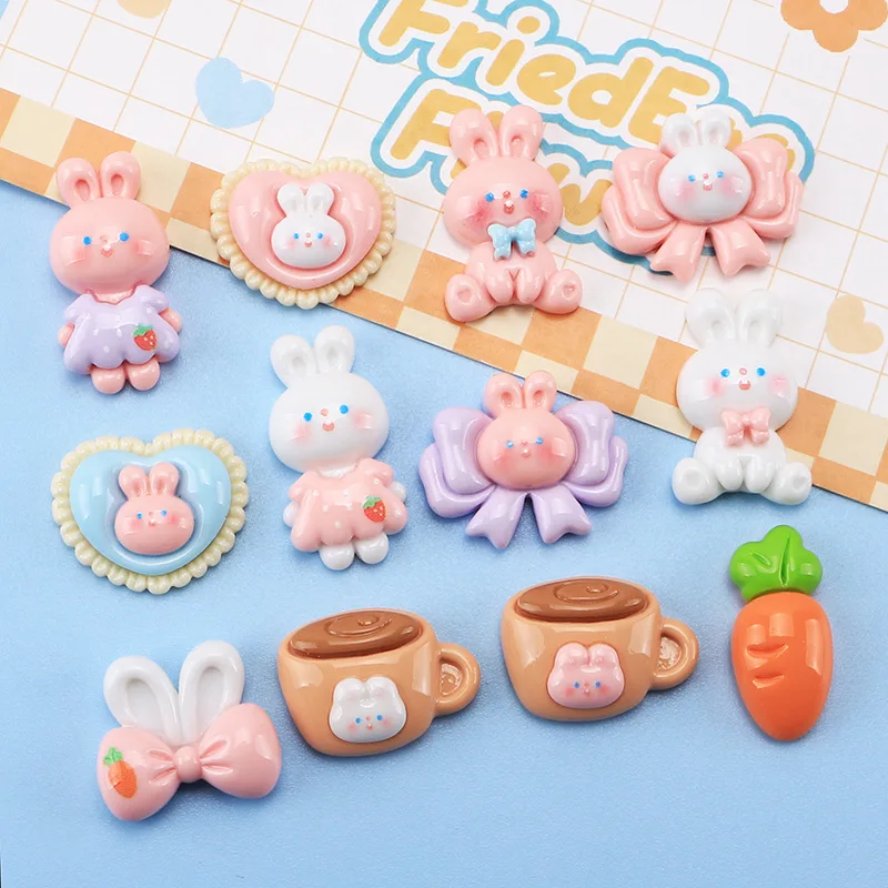 

Resin Cabochons Cartoon Bunny Flatback 10pcs Kawaii Pink Rabbit Flat Back Embellishment for Scrapbooking Coffee Resin Cabochon