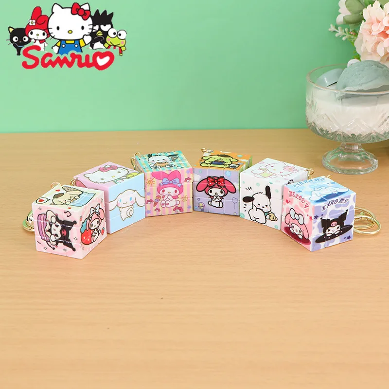 

Sanrio Kuromi Hello Kitty Melody Cinnamoroll Pochacco Mini Rubik's Cube Keychain Puzzle Trinkets Cartoon School Bag Pendant