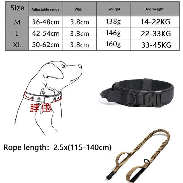 Adjustable Tactical Dogs Collar Traction Rope Military Pets Collars German Shepherd Training Medium Large Dog Pet  Accessories 6