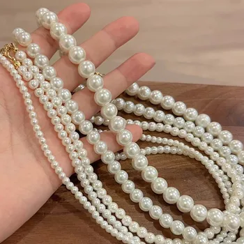 Vintage White Imitation Pearl Chain Choker Necklace for Women 2025 New Trendy Temperament Beaded Necklace Wedding Jewelry Gift 4