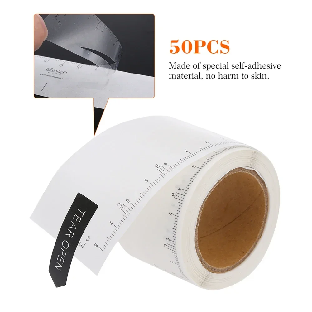 Eyebrow Ruler Sticker Disposable Microblading Permanent Makeup Tattoos Adhesive Eye Brow Stencil Ruler Eyebrow Tool 1 Roll 50pcs
