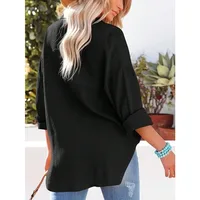 Plus Size Women Long Sleeve Relaxed Fit Shirt Lapel Neck Batwing Sleeve Casual Blouse Female Solid Blouse - Image 5