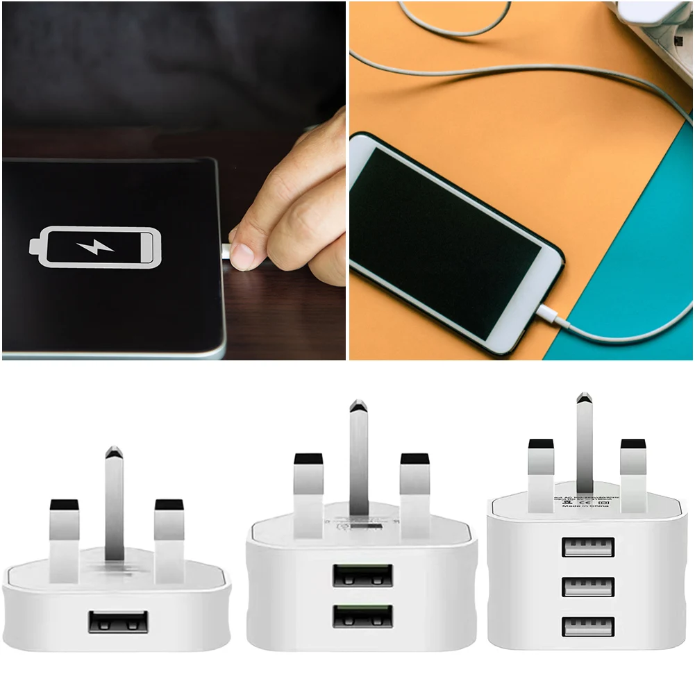 1/2/3 USB Ports Wall Charger Adapter Universal UK Plug 3 Pin USB Power Adapter 5V 3.1A 2A 1A Portable Travel Charger For Iphone