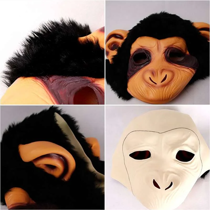 Monkey Mask Full Face Real Latex Mascara Animal Head Hood Halloween Carnival Cosplay Jolly Chimp Masquerade Costume for Adult