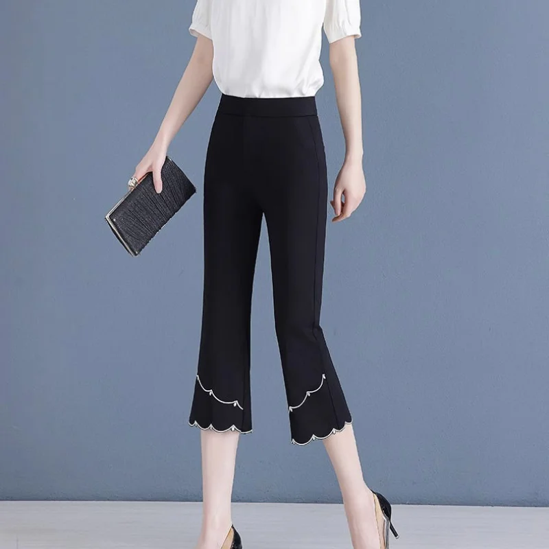 Summer Thin Loose Ice Silk Sports Straight Flare Pants Women Solid Elastic High Waist Patchwork Pockets Korean Wide Leg Trousers