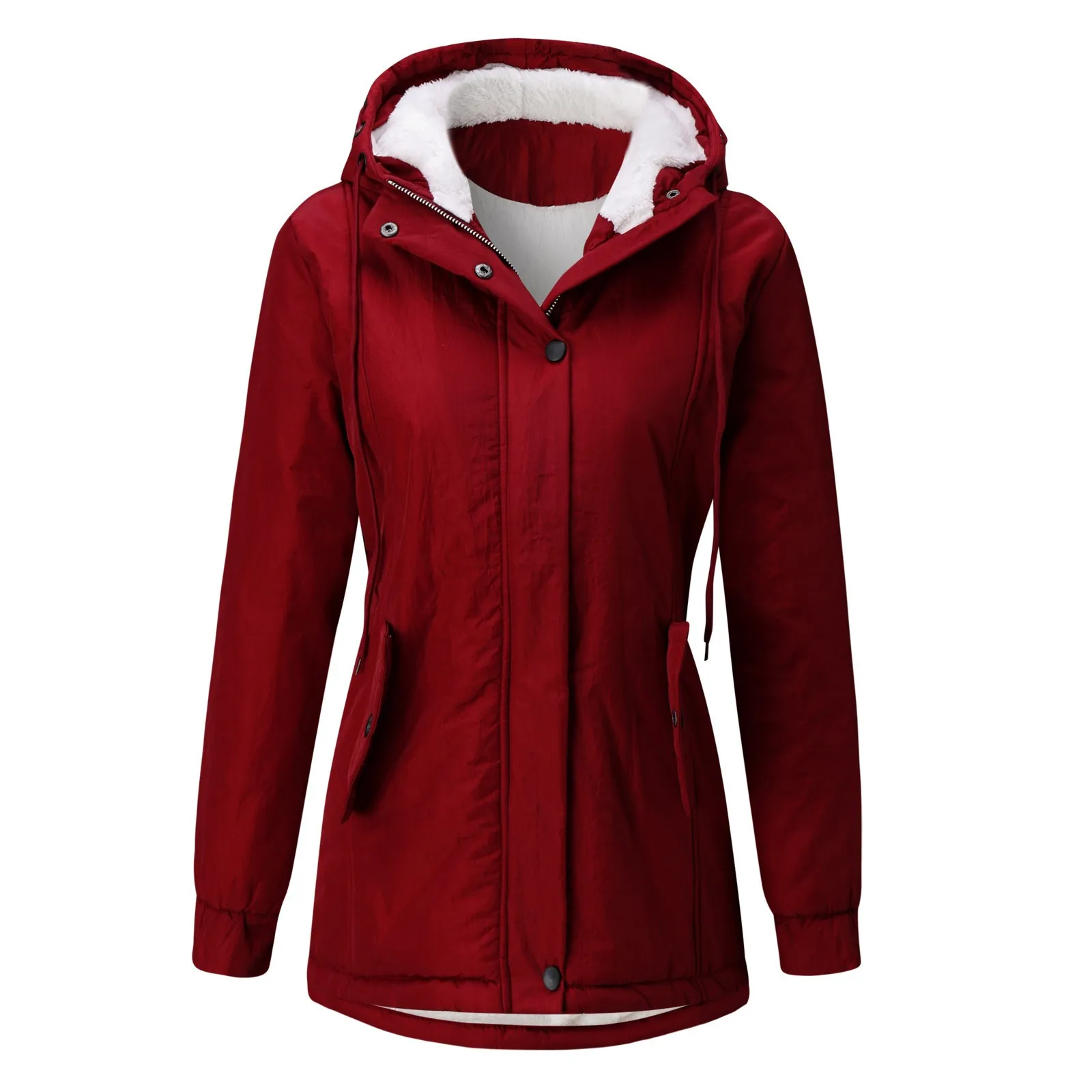 Winter Thick Warm Jacket Women'S Hooded Outwear Lined Overcoat Mid Length Padded Windproof Blazer Solid Ladies Parka Outwear
