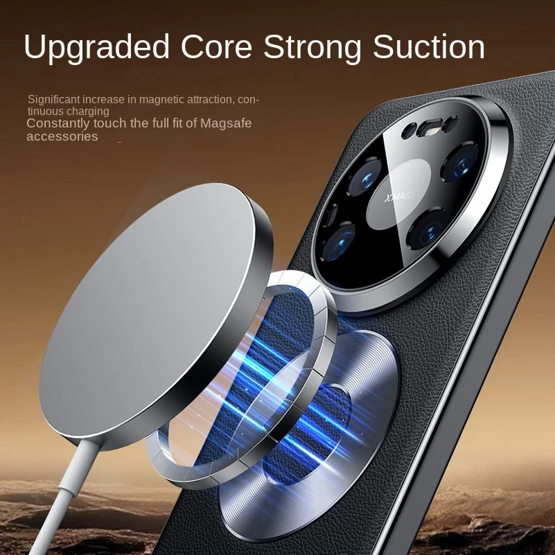 Luxury Vegan Leather Case with Double Ring Magnetic Lens Protection Cover